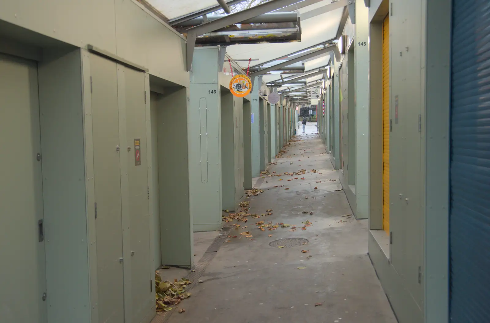 Dried leaves in the empty alleys of Norwich Market, from Christmas Shopping in Norwich, Norfolk - 8th December