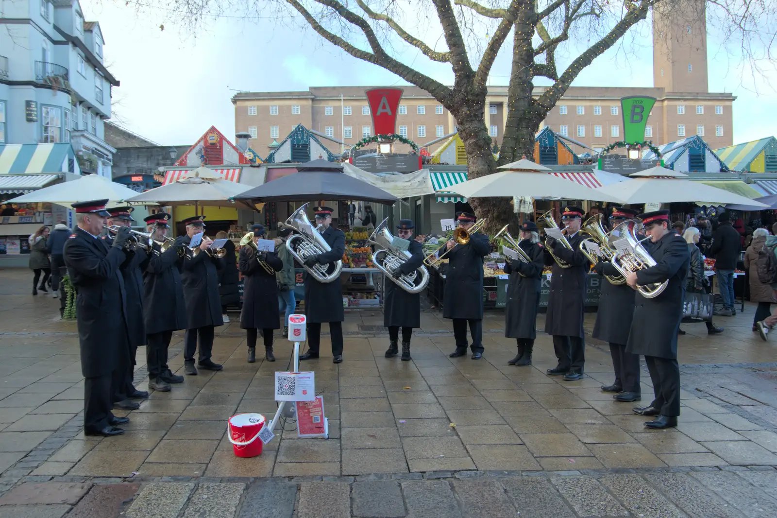 It's officially Christmas as the Sally Army plays, from Another Christmas Shopping Day, Norwich, Norfolk - 14th December 2024