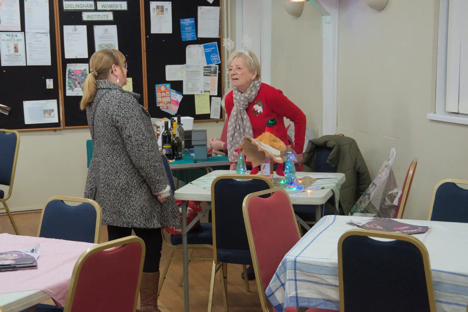 The raffle stall is set up, from A Weekend of Music with the GSB, Gislingham and Thornham - 15th December 2024