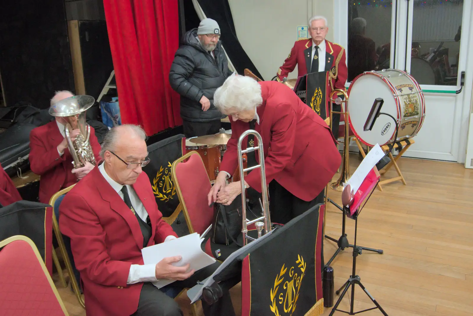 The band is setting up, from A Weekend of Music with the GSB, Gislingham and Thornham - 15th December 2024