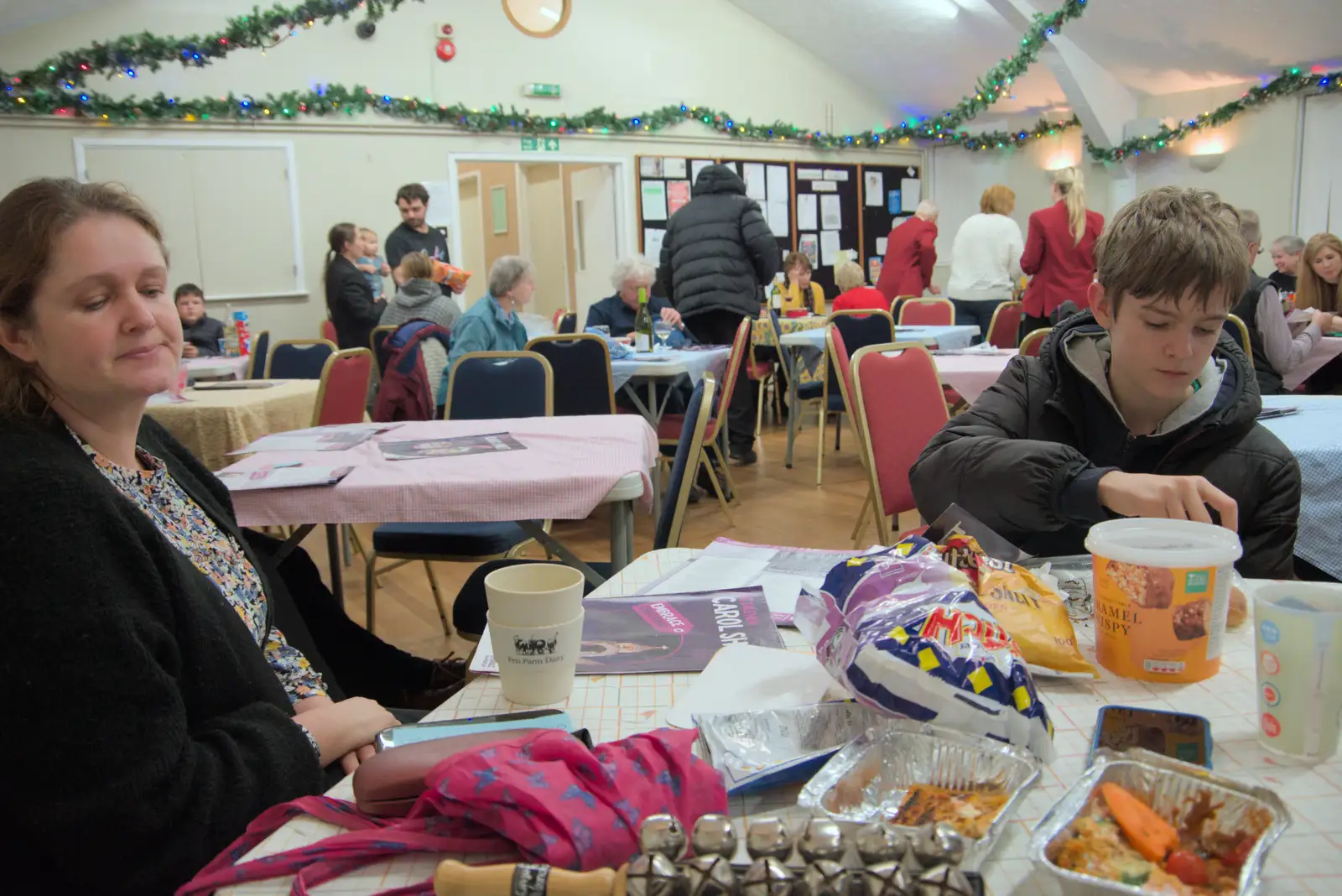 Isobel and Harry on their table, from A Weekend of Music with the GSB, Gislingham and Thornham - 15th December 2024