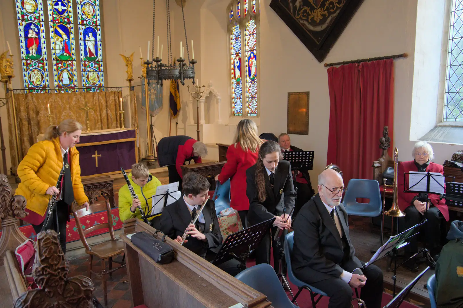 Fred warms his flute up, from A Weekend of Music with the GSB, Gislingham and Thornham - 15th December 2024