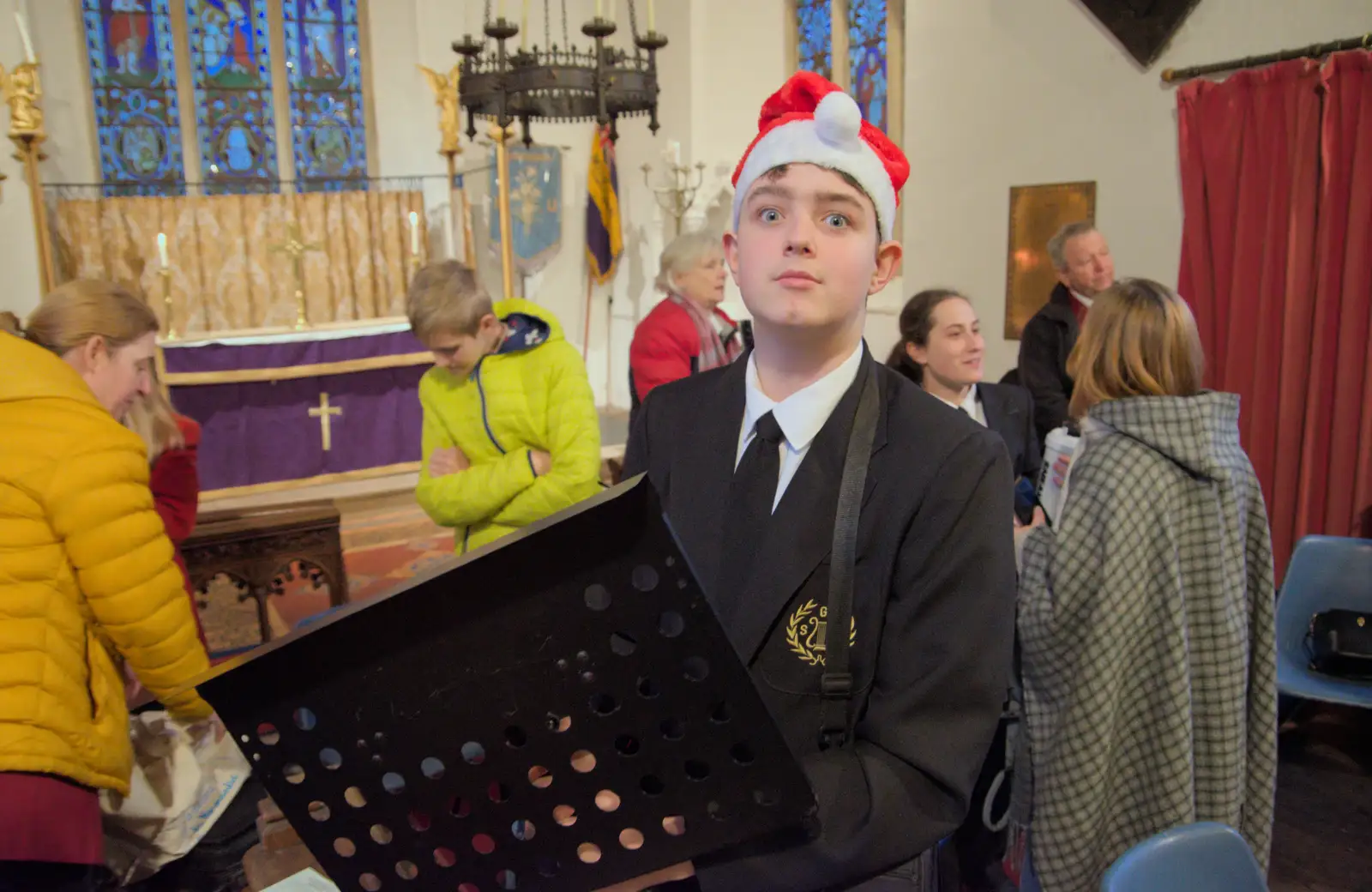 Fred with a music stand, from A Weekend of Music with the GSB, Gislingham and Thornham - 15th December 2024