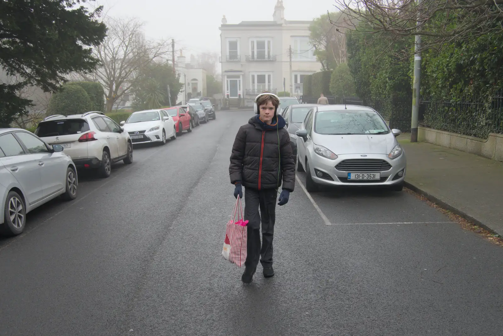 Harry walks up Trafalgar Lane, from St. Stephen's Day in Blackrock, County Dublin, Ireland - 26th December 2024