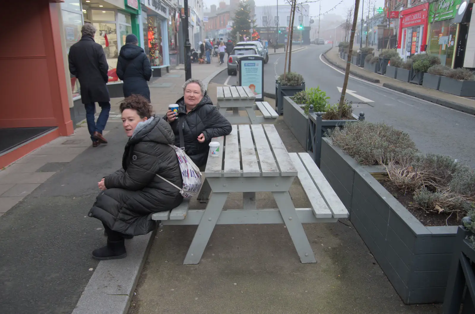 Evelyn and Da Wheeze outside Insomnia in Blackrock, from St. Stephen's Day in Blackrock, County Dublin, Ireland - 26th December 2024