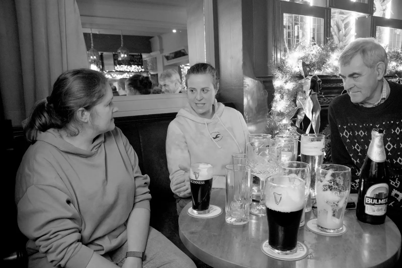 Isobel, Jen Mac and Jen's dad in McKenna's, from St. Stephen's Day in Blackrock, County Dublin, Ireland - 26th December 2024