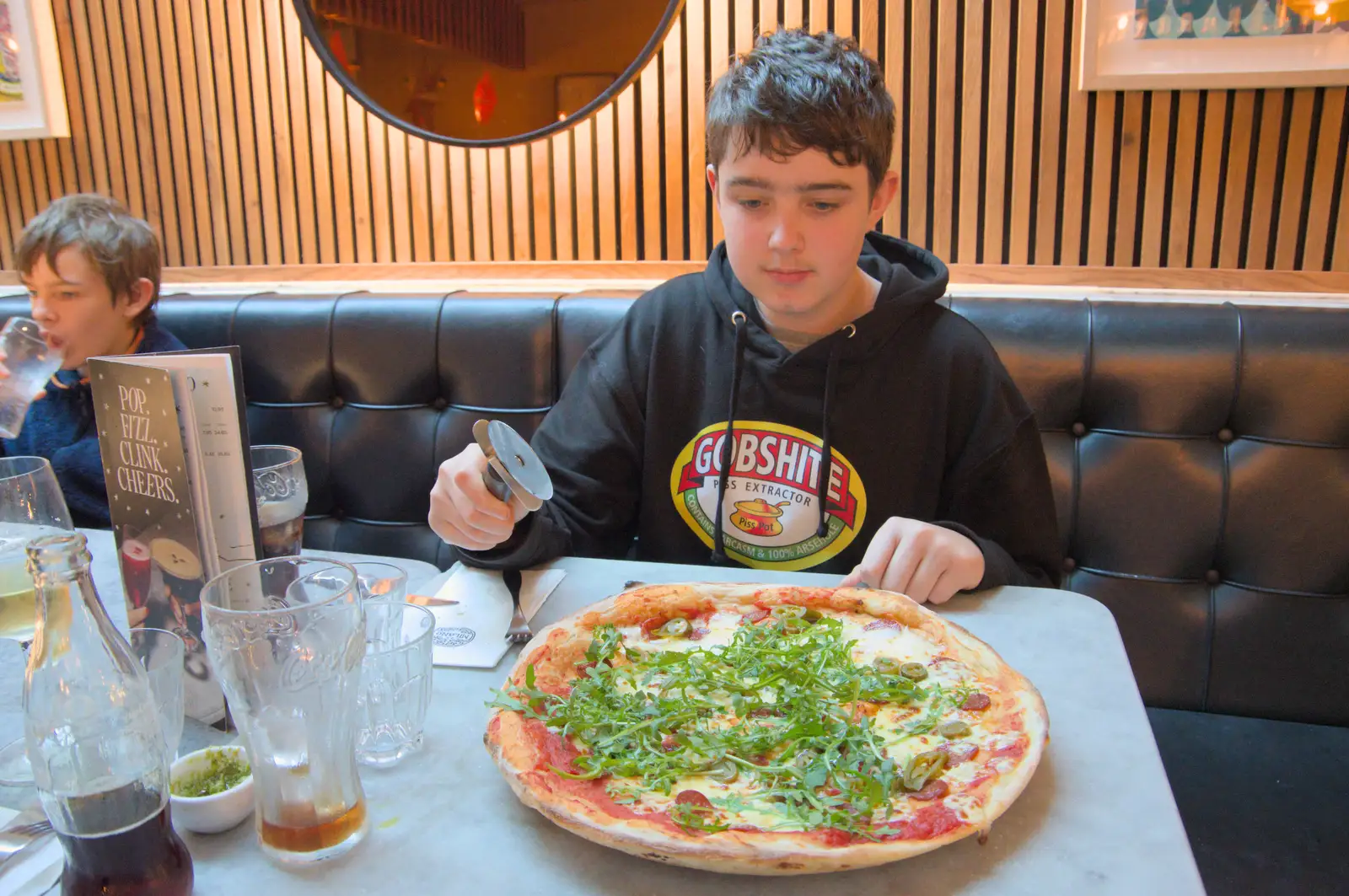 Our giant pizza arrives, from St. Stephen's Day in Blackrock, County Dublin, Ireland - 26th December 2024