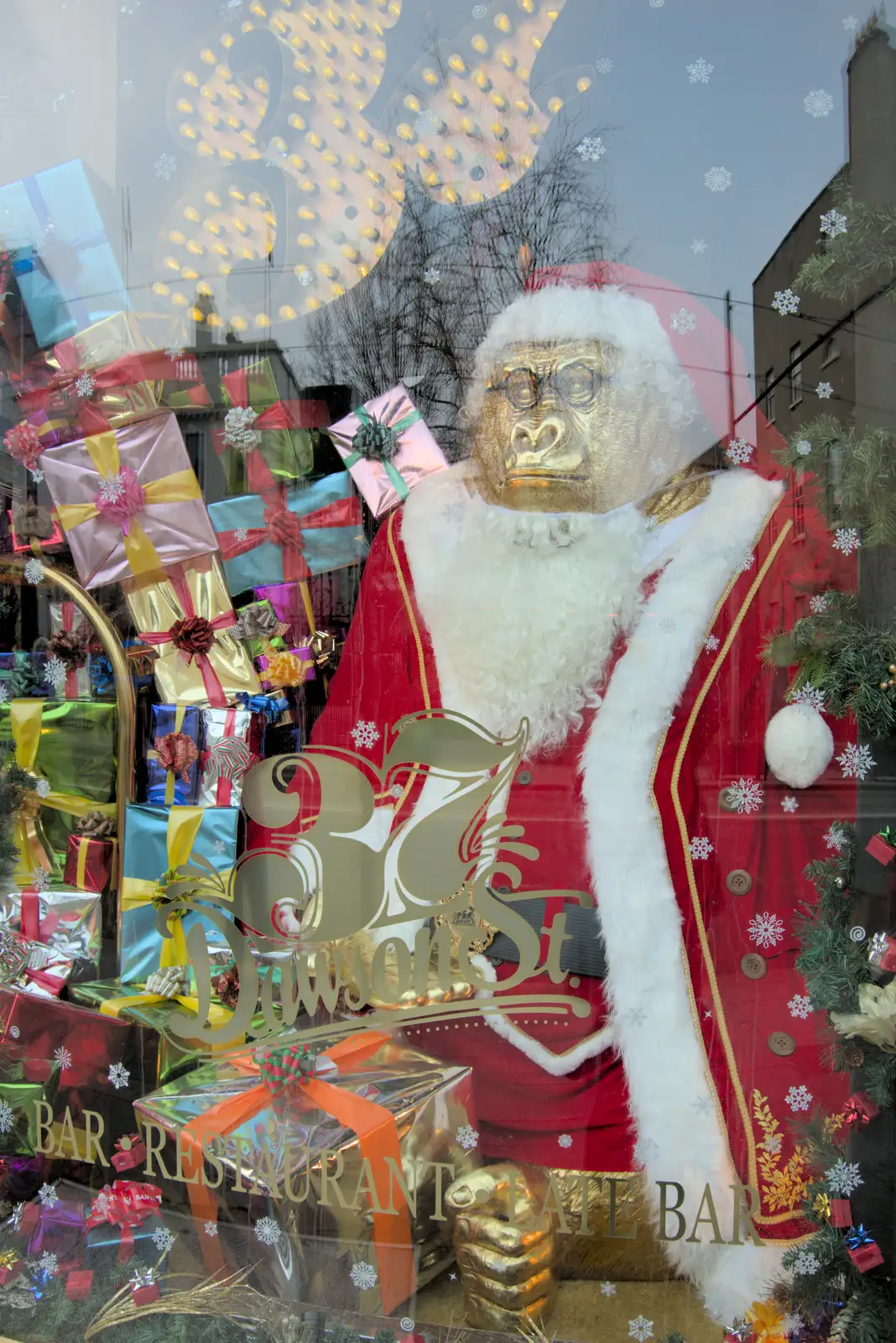 There's a giant golden gorilla next to Milano, from St. Stephen's Day in Blackrock, County Dublin, Ireland - 26th December 2024