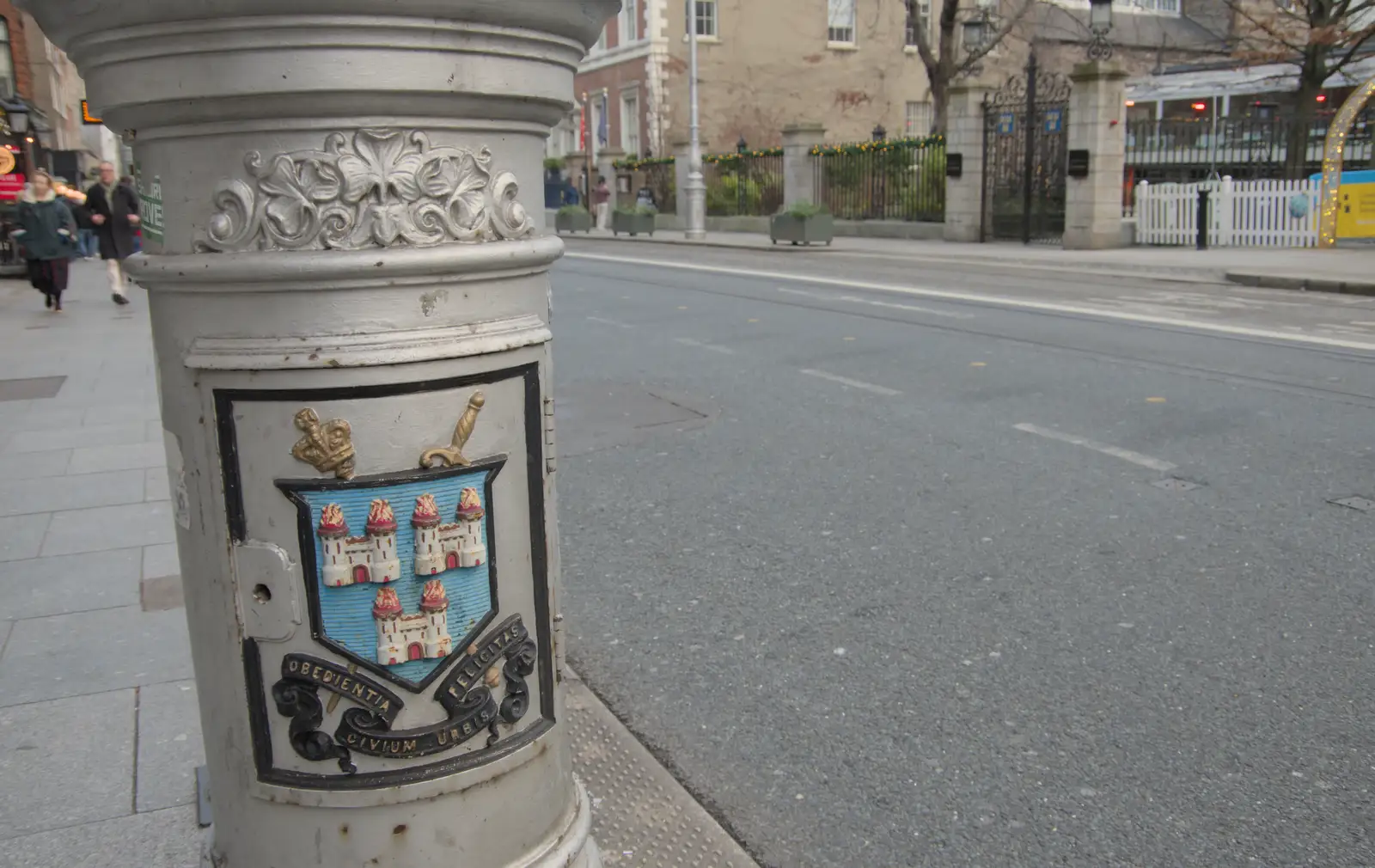 Interesting details on a lampost, from St. Stephen's Day in Blackrock, County Dublin, Ireland - 26th December 2024