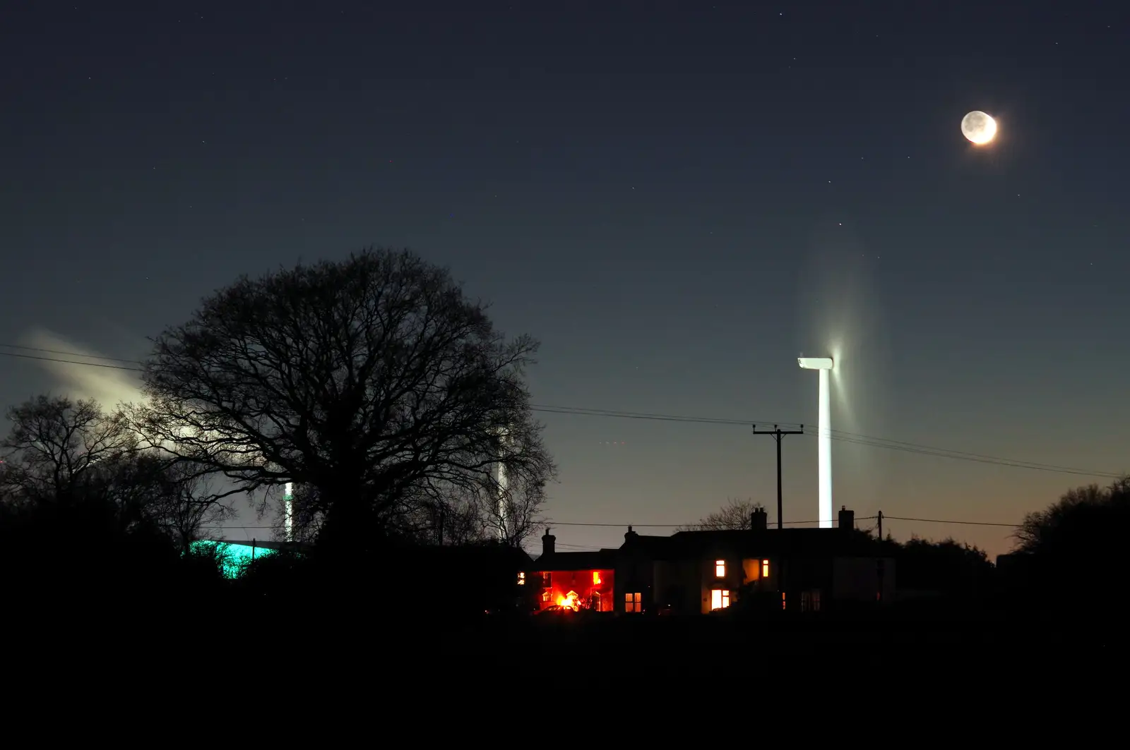 The moon over the wind turbines of Eye airfield, from A New Year Miscellany, Brome, Suffolk - 1st January 2025