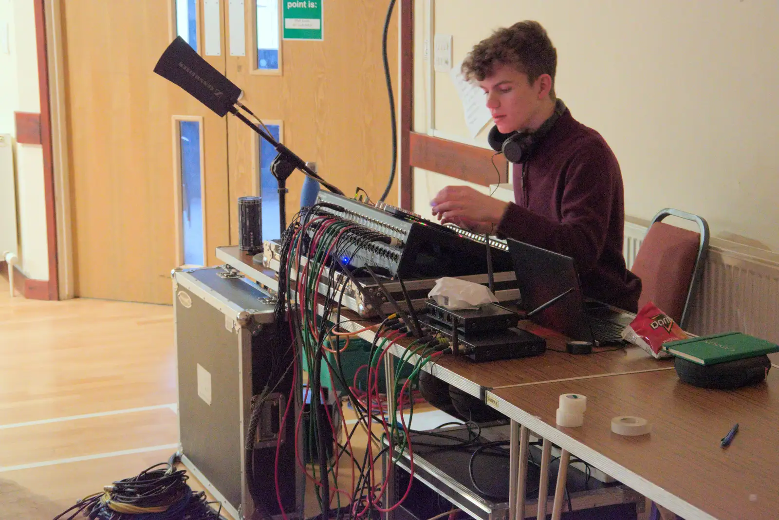 Harrison's on the sound desk, from Dove Players Tech Rehearsal, Occold, Suffolk - 5th January 2025