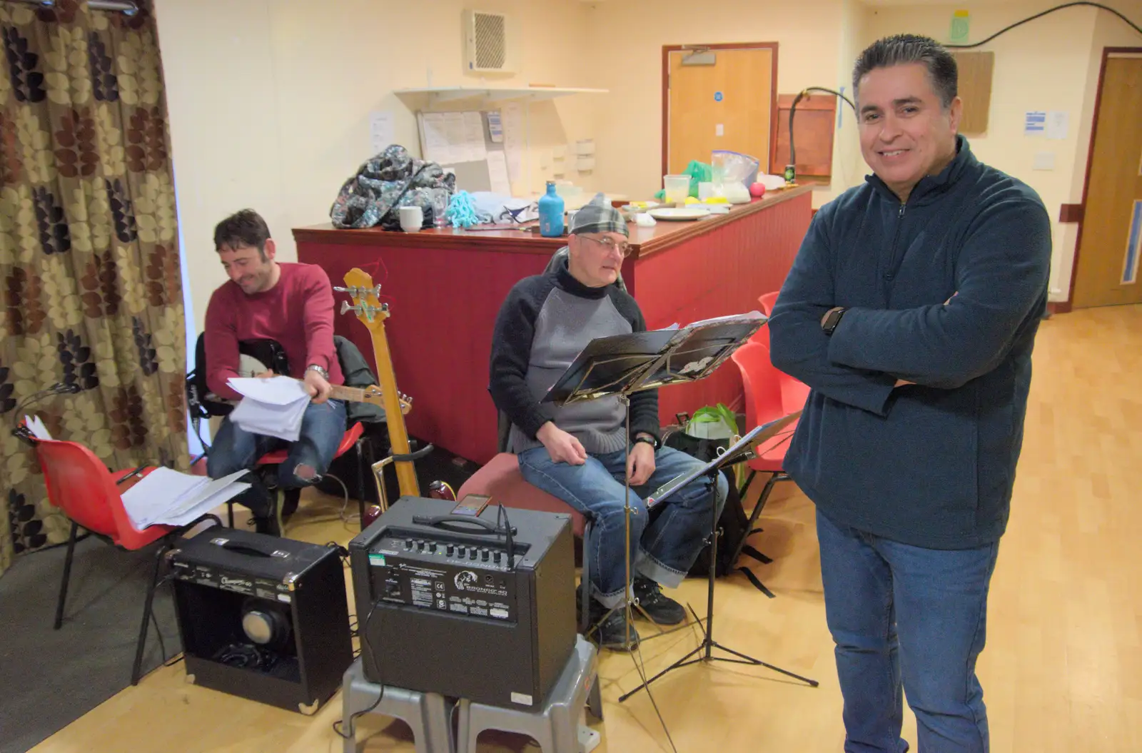 Joe, George and Mario in the band, from Dove Players Tech Rehearsal, Occold, Suffolk - 5th January 2025