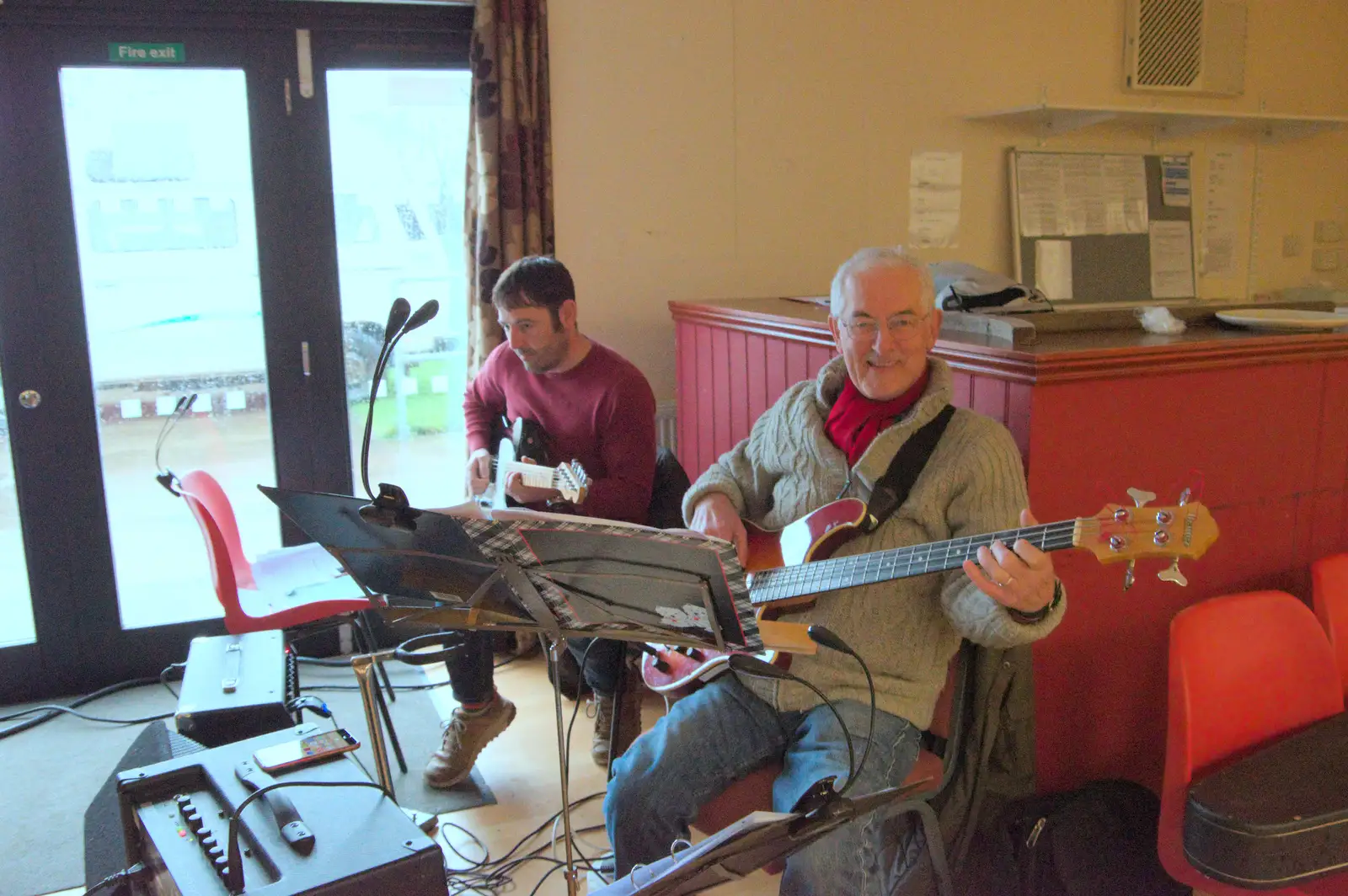 Joe and George do some tuning up, from Dove Players Tech Rehearsal, Occold, Suffolk - 5th January 2025