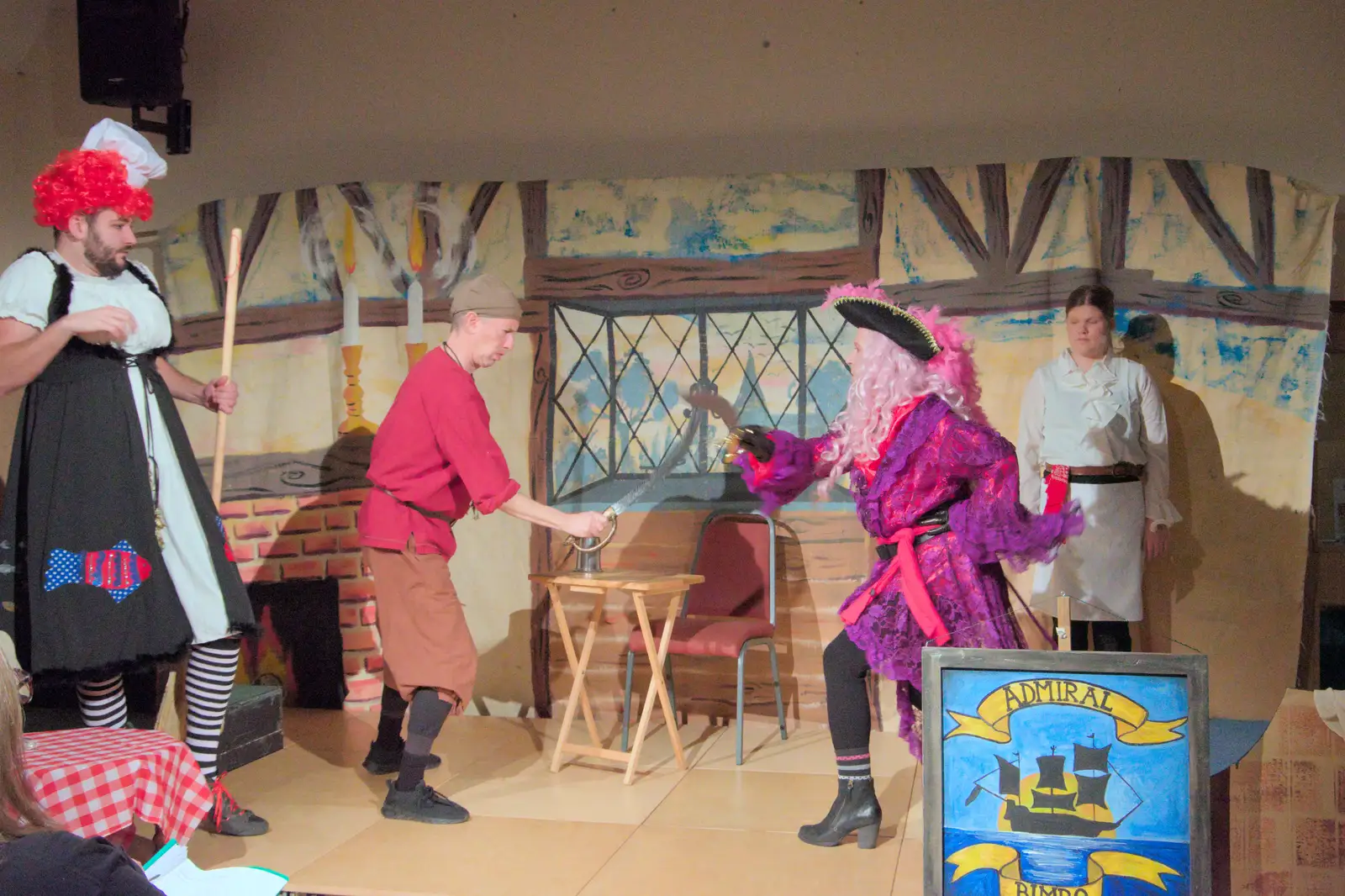 A fight breaks out on stage, from Dove Players Tech Rehearsal, Occold, Suffolk - 5th January 2025