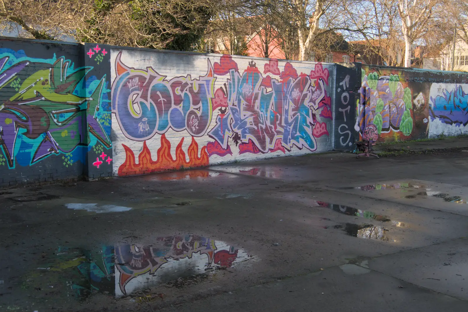 Silver and red reflected in a puddle, from The Dereliction of Anglia Square, Norwich - 7th January