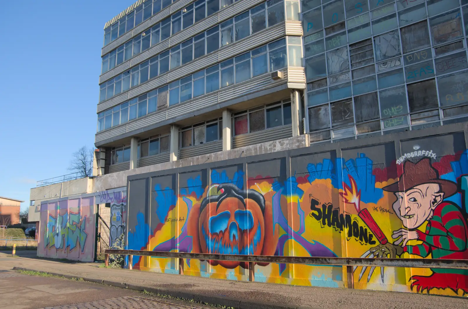 Freddy Krueger on the HSMO hoarding, from The Dereliction of Anglia Square, Norwich - 7th January