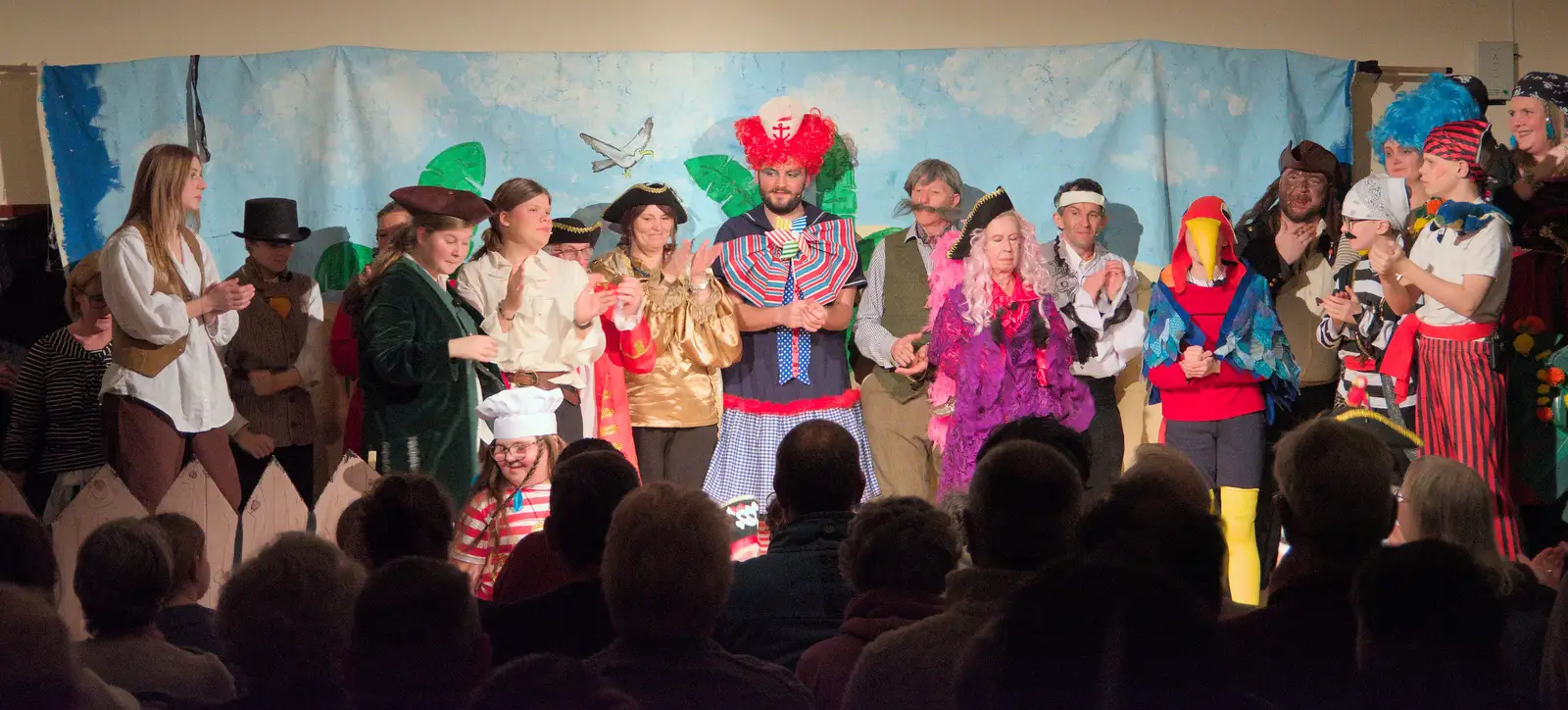 The whole cast is on stage, from Dove Players do Treasure Island, The Village Hall, Occold - 11th January 2025