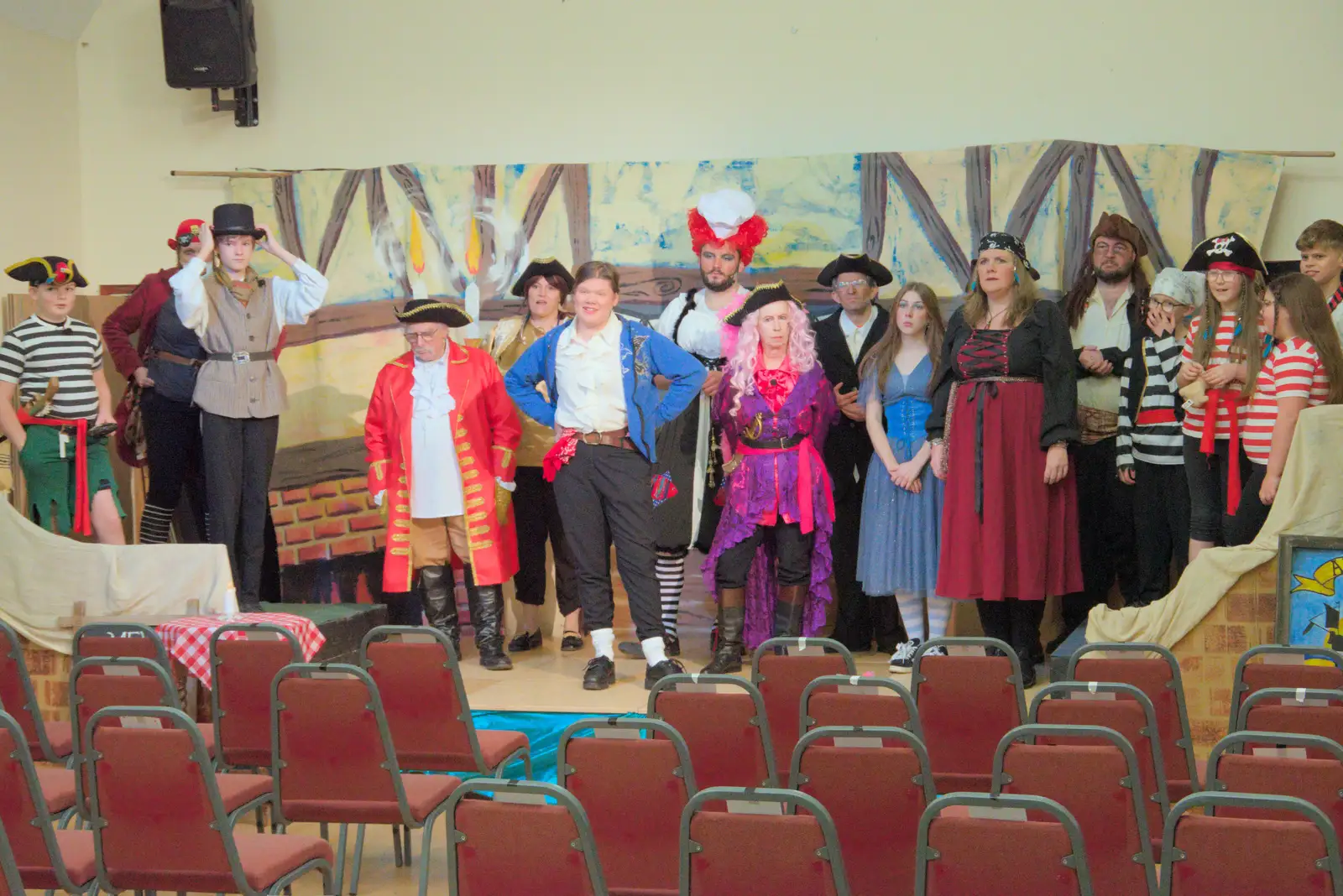 The ensemble is on stage for a sound check, from Dove Players do Treasure Island, The Village Hall, Occold - 11th January 2025