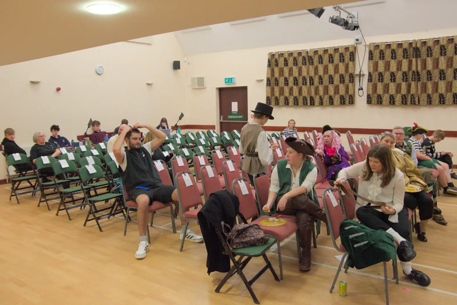 The cast hang out after the matinée, from Dove Players do Treasure Island, The Village Hall, Occold - 11th January 2025