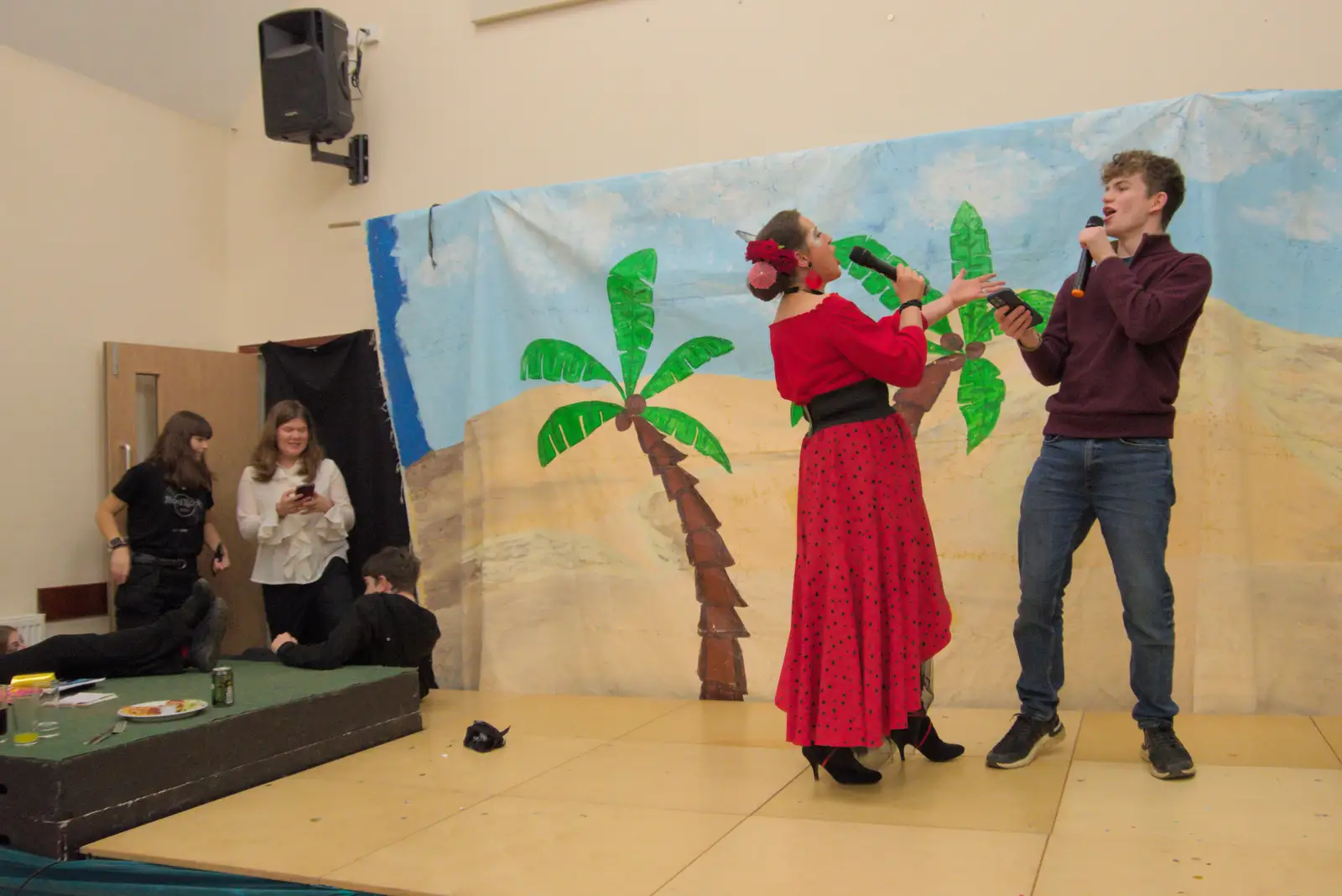 Suzanne and Harrison do an unexpected karaoke, from Dove Players do Treasure Island, The Village Hall, Occold - 11th January 2025