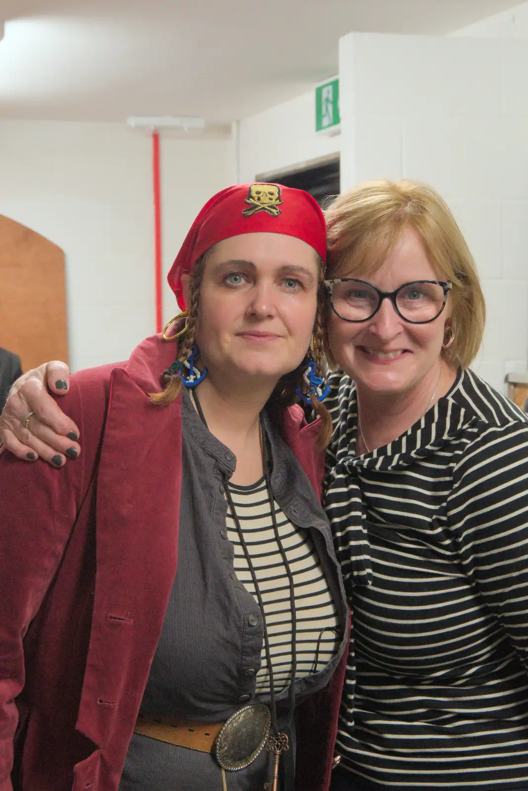 Isobel and Jo back stage, from Dove Players do Treasure Island, The Village Hall, Occold - 11th January 2025