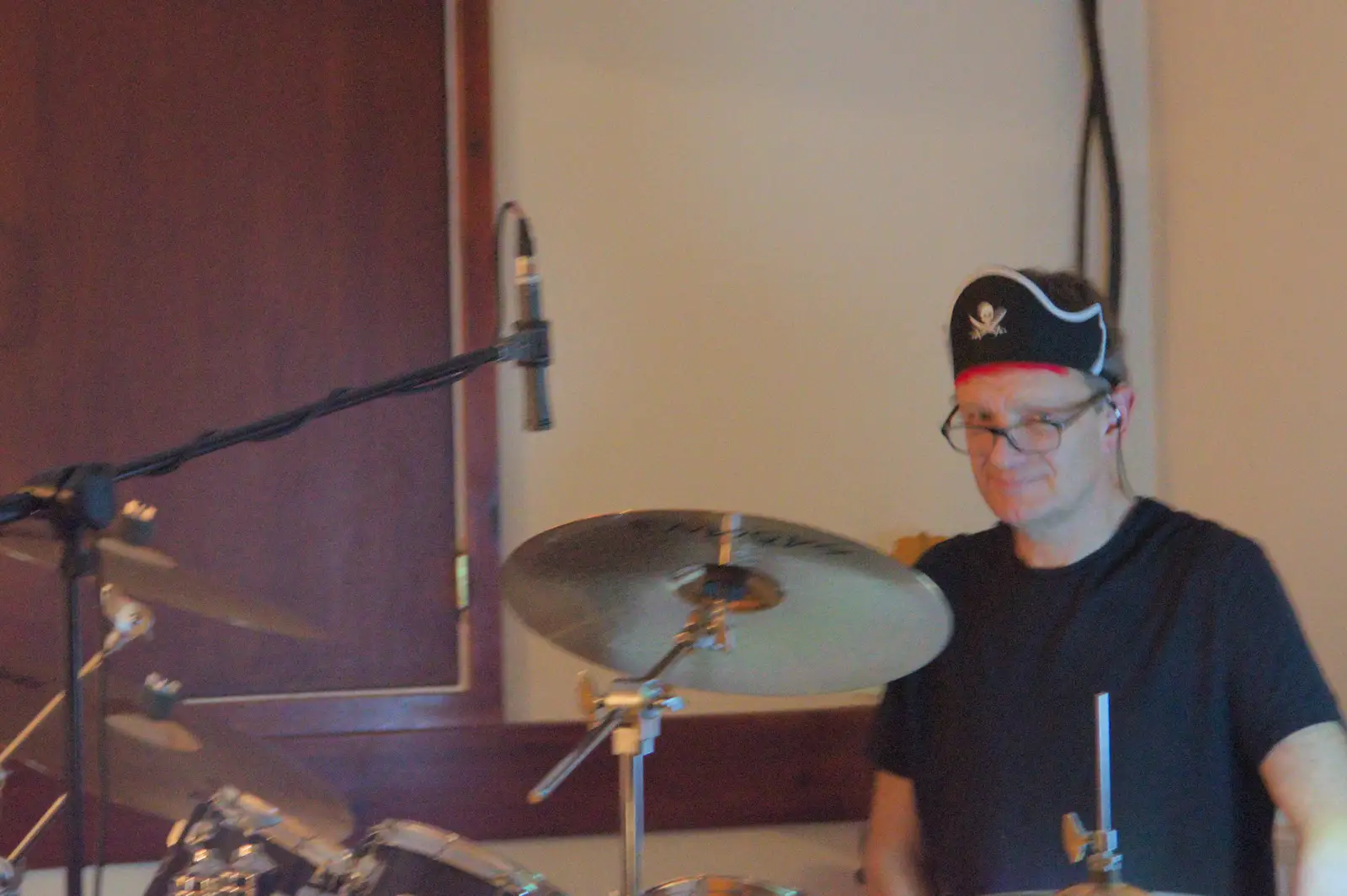 Nosher behind the drumkit, from Dove Players do Treasure Island, The Village Hall, Occold - 11th January 2025