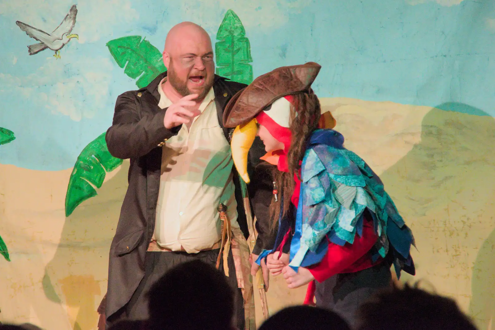 The parrot has stolen Will's hair, from Dove Players do Treasure Island, The Village Hall, Occold - 11th January 2025