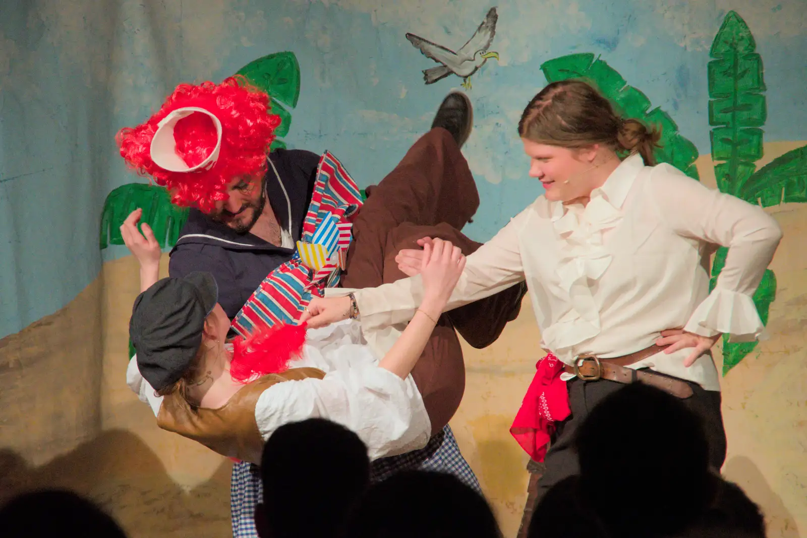 Sophie is tipped into a barrel, from Dove Players do Treasure Island, The Village Hall, Occold - 11th January 2025