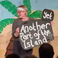 Jo carries a sign across stage, Dove Players do Treasure Island, The Village Hall, Occold - 11th January 2025