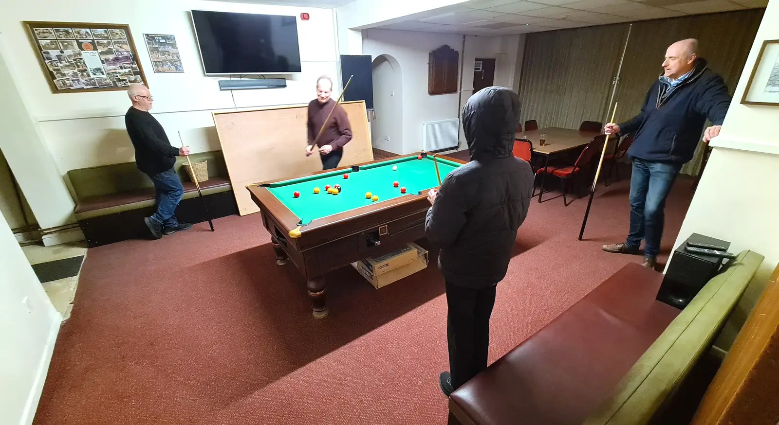 Harry's playing pool at the village hall, from The Demolition of Park Road, Diss, Norfolk - 1st February 2025