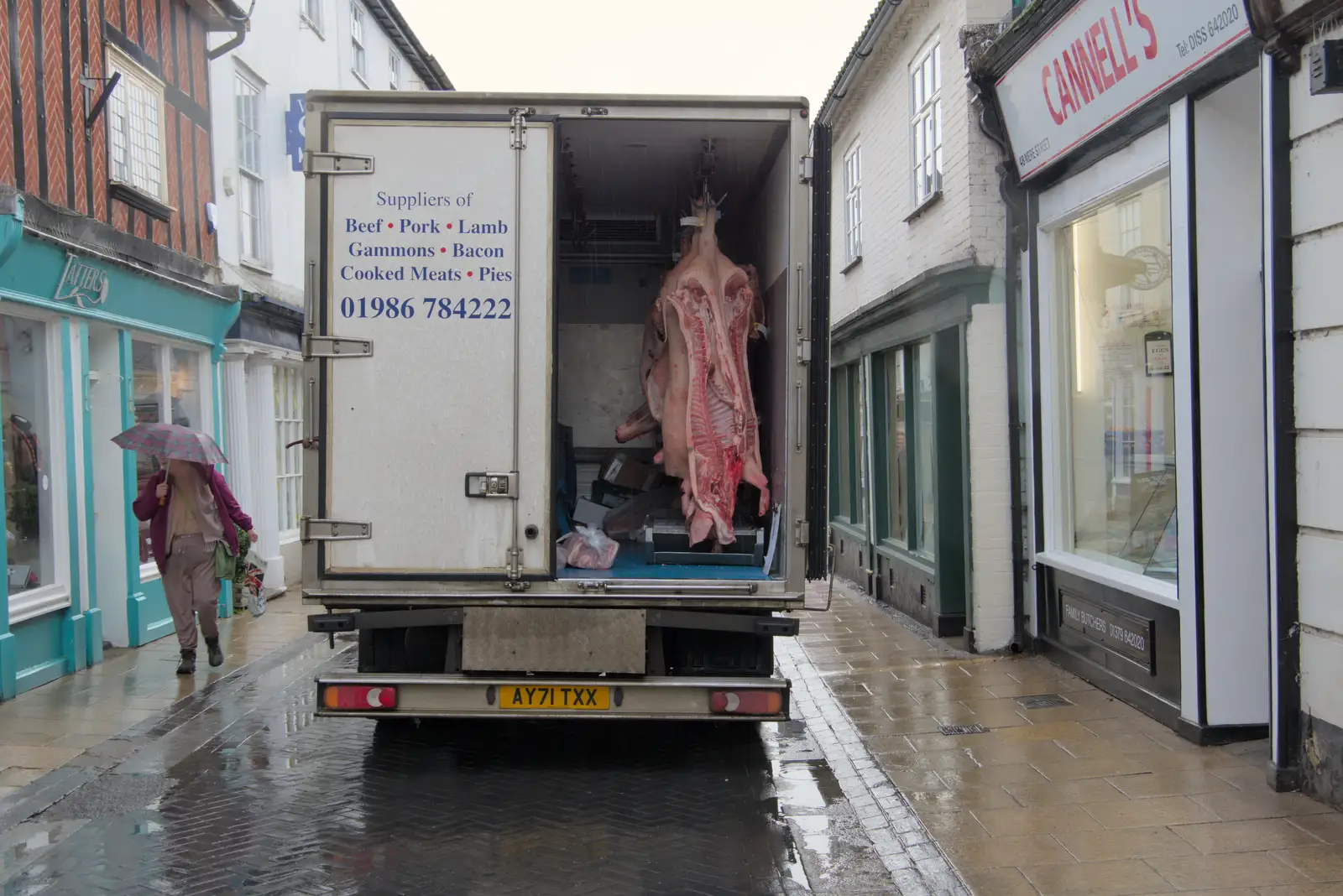 Butchered pigs in the back of a delivery van, from The Demolition of Park Road, Diss, Norfolk - 1st February 2025