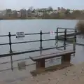 The Mere floods up to the benches, The Demolition of Park Road, Diss, Norfolk - 1st February 2025