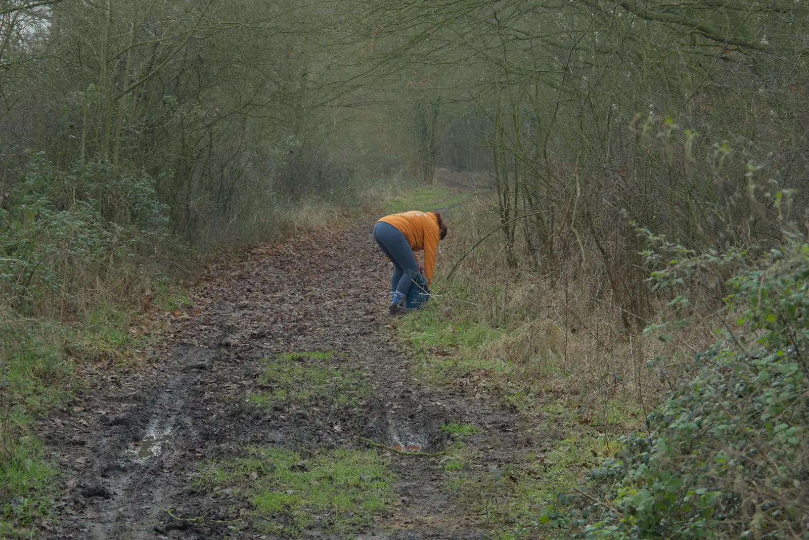 Isobel adjusts her rucksack on Judas Lane, from A Pub Walk to the Railway Tavern, Mellis, Suffolk - 9th February 2025