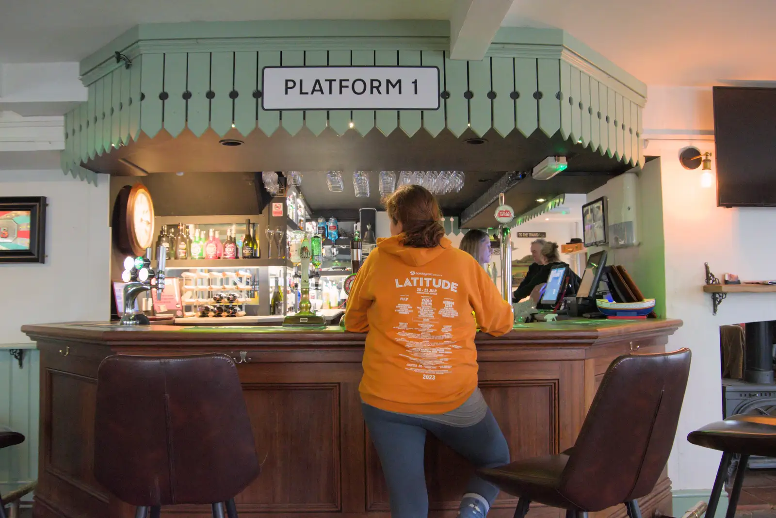 Isobel at the bar in the Railway Tavern, from A Pub Walk to the Railway Tavern, Mellis, Suffolk - 9th February 2025