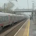 The train to Norwich pulls in to Diss station, A Pub Walk to the Railway Tavern, Mellis, Suffolk - 9th February 2025