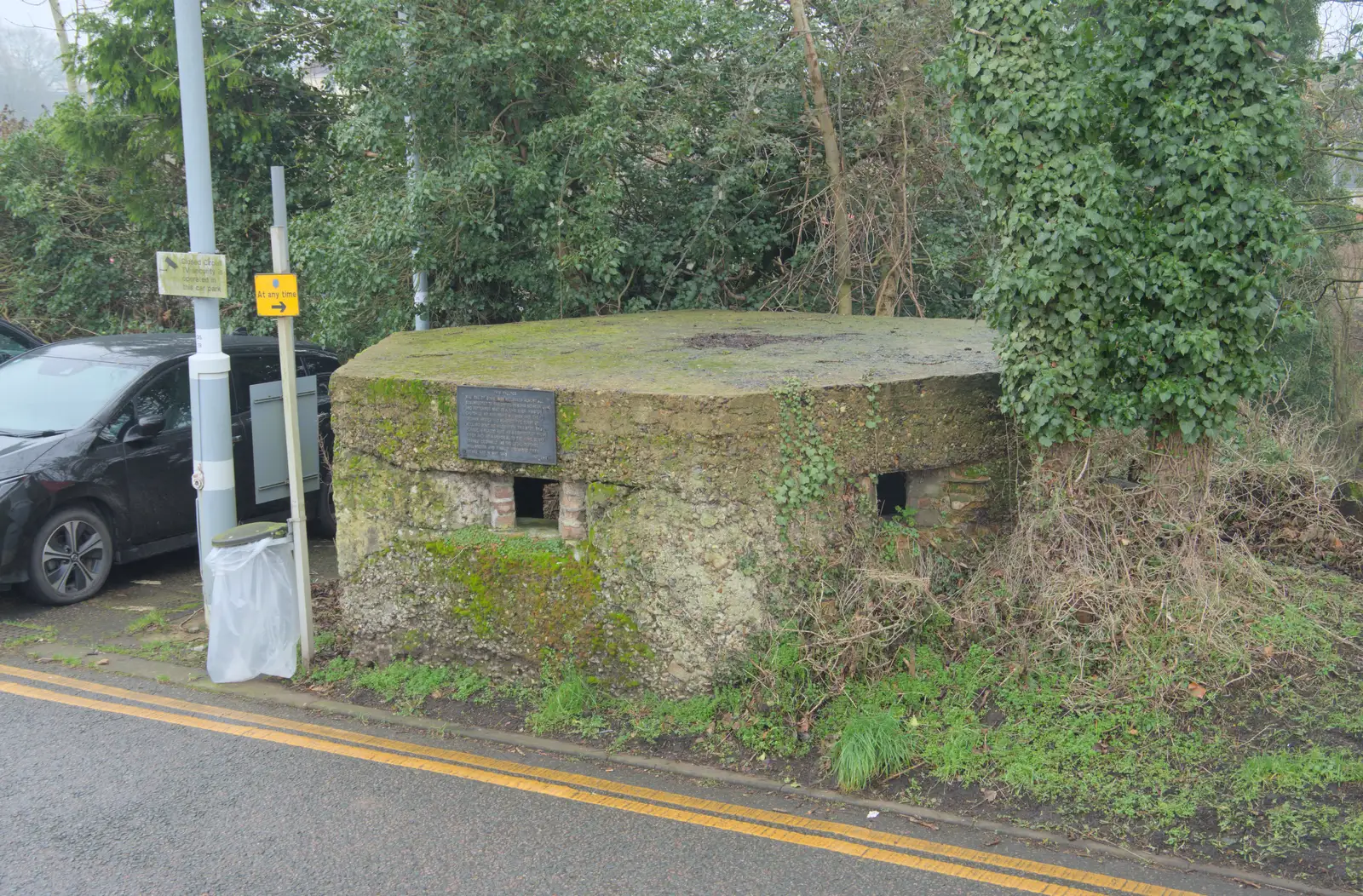 The weeds around the WWII pillbox have been tidied, from A Pub Walk to the Railway Tavern, Mellis, Suffolk - 9th February 2025