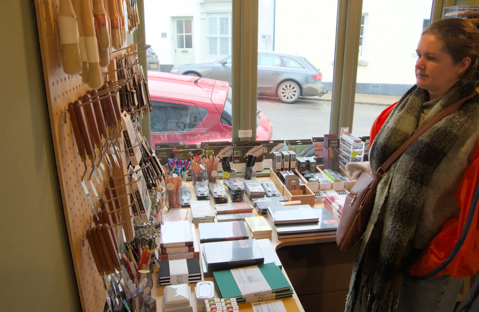 Isobel in Astor's Bookshop and Art Materials, from A Return to Chagford, Devon - 16th February 2025