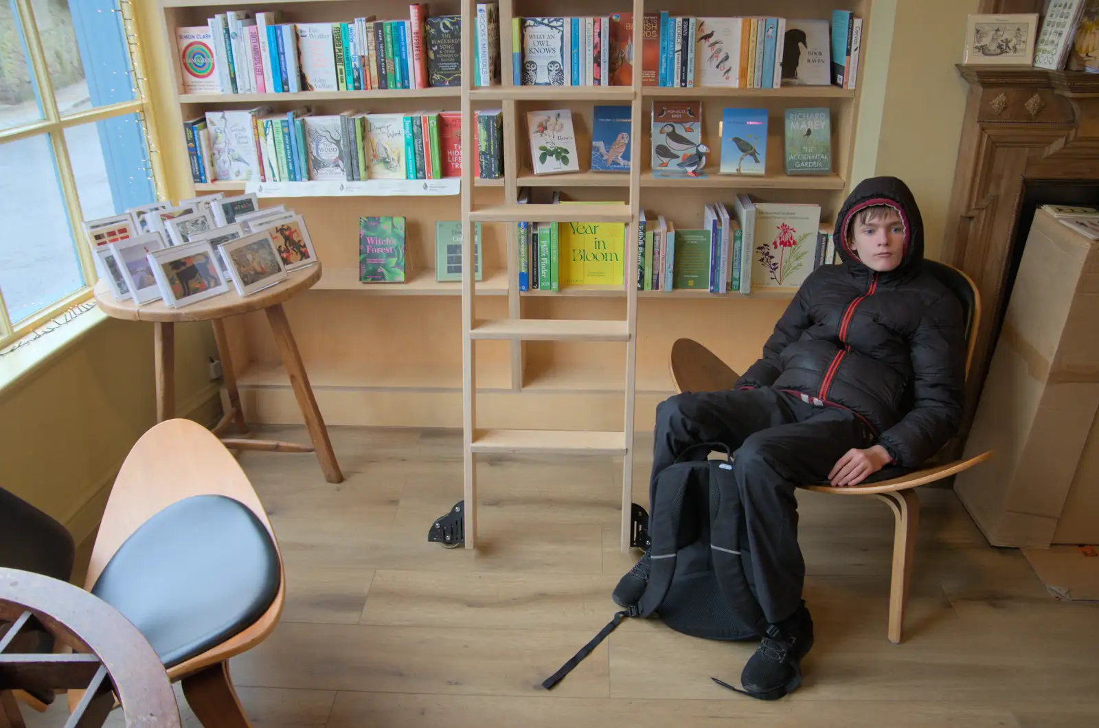 Harry sits on a cool 50s chair, from A Return to Chagford, Devon - 16th February 2025