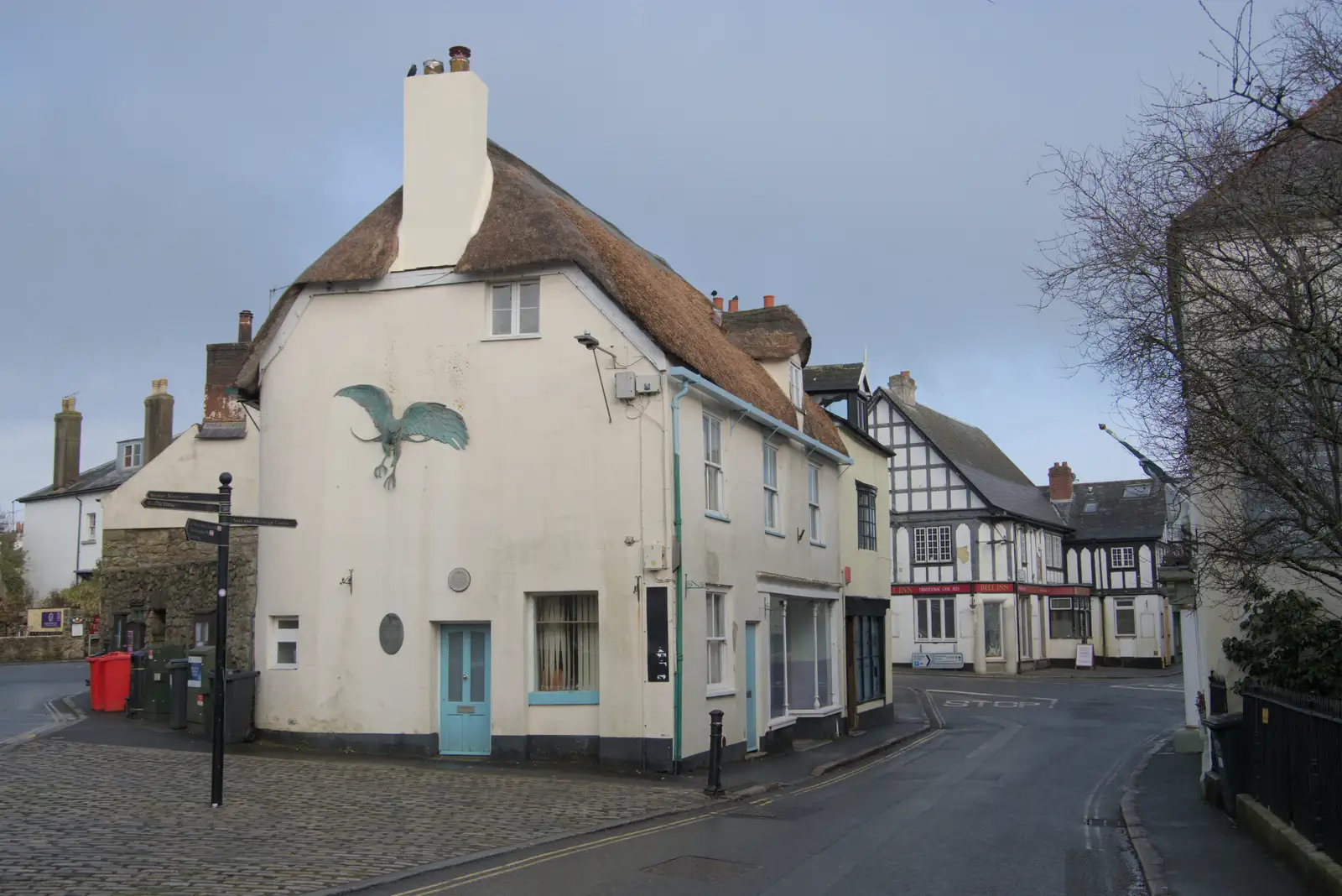 A winged beast on a thatched house, from A Return to Chagford, Devon - 16th February 2025