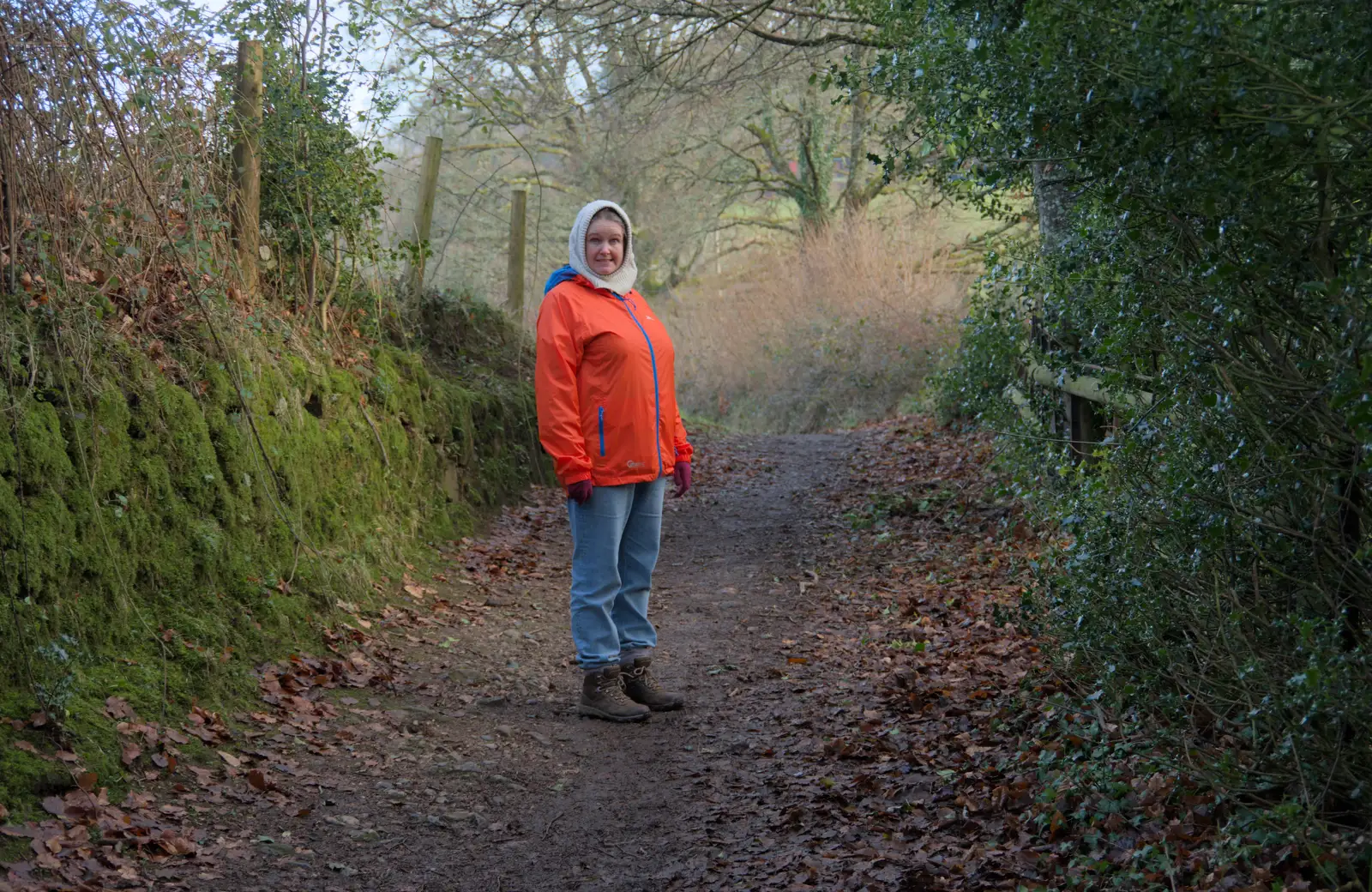 Isobel on the footpath to Sandy Park, from A Return to Chagford, Devon - 16th February 2025