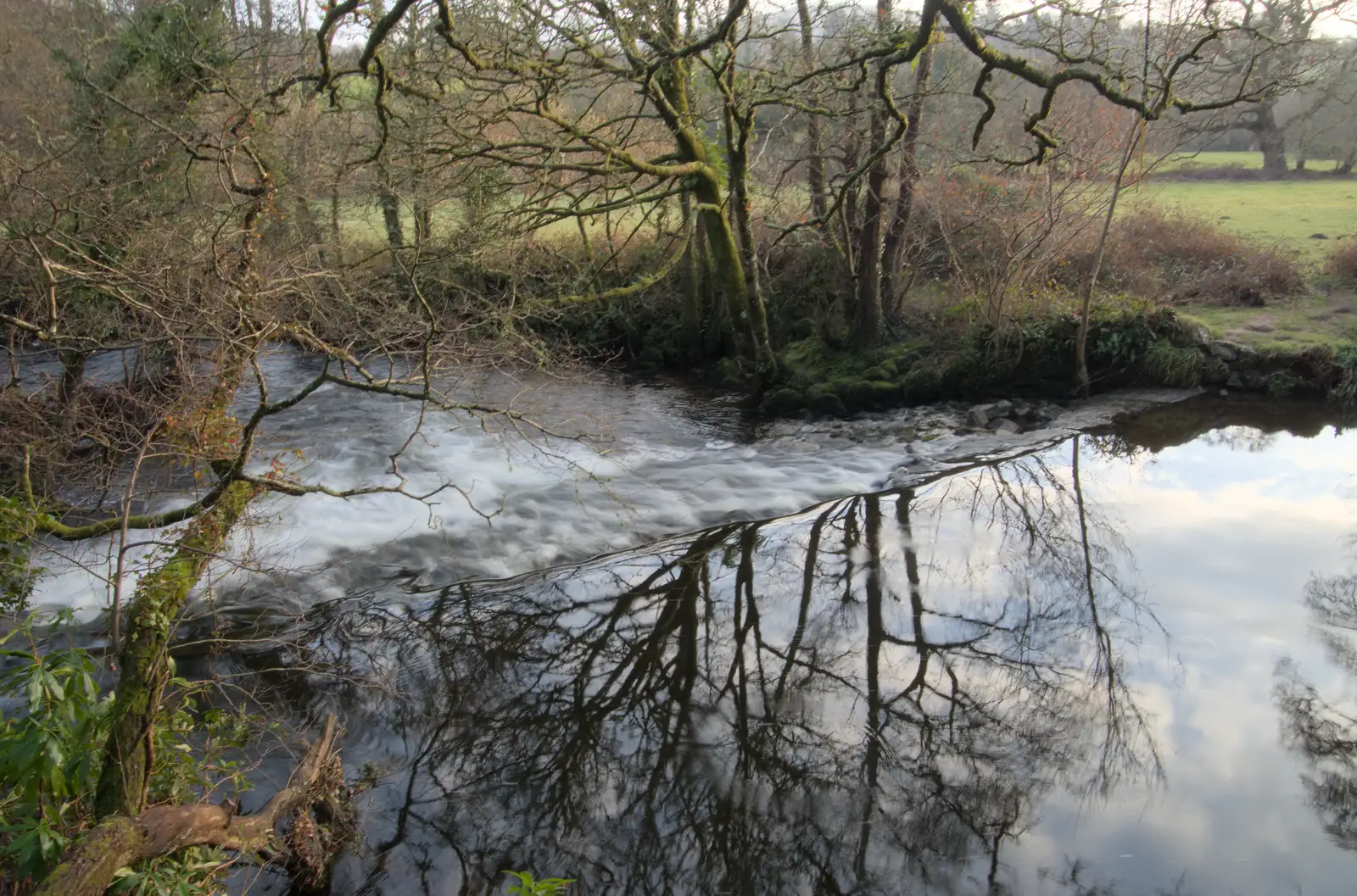 A weir on the river, from A Return to Chagford, Devon - 16th February 2025