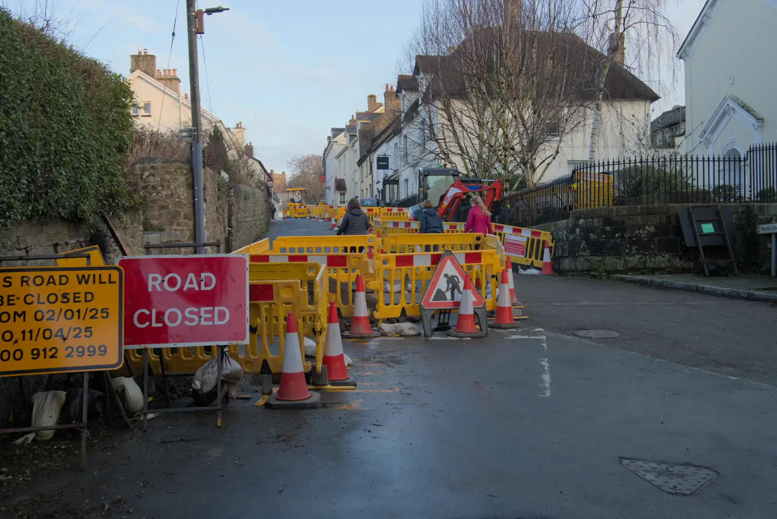 Mill Street is closed off for gas main repairs, from A Return to Chagford, Devon - 16th February 2025