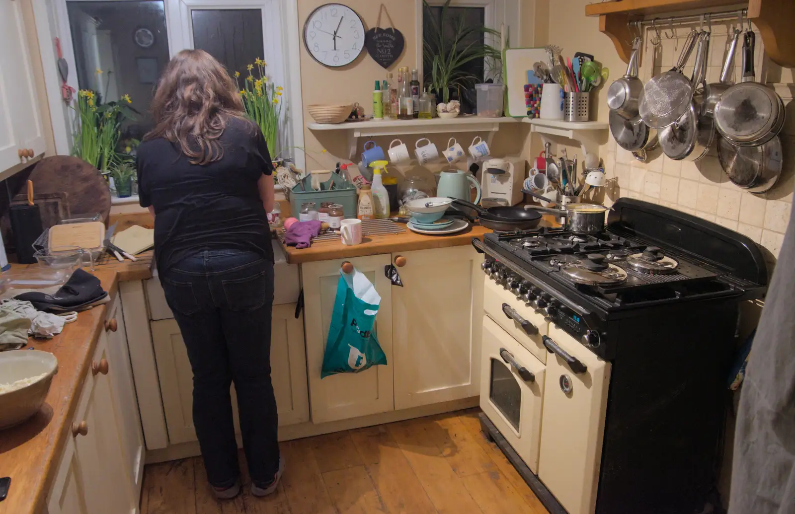 Sis prepares food in the kitchen at Throwleigh, from A Return to Chagford, Devon - 16th February 2025