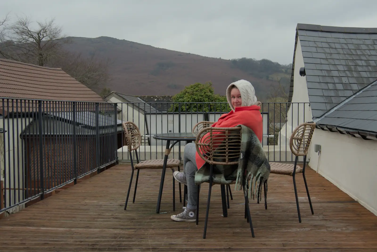 Isobel sits out on the balcony, from A Return to Chagford, Devon - 16th February 2025