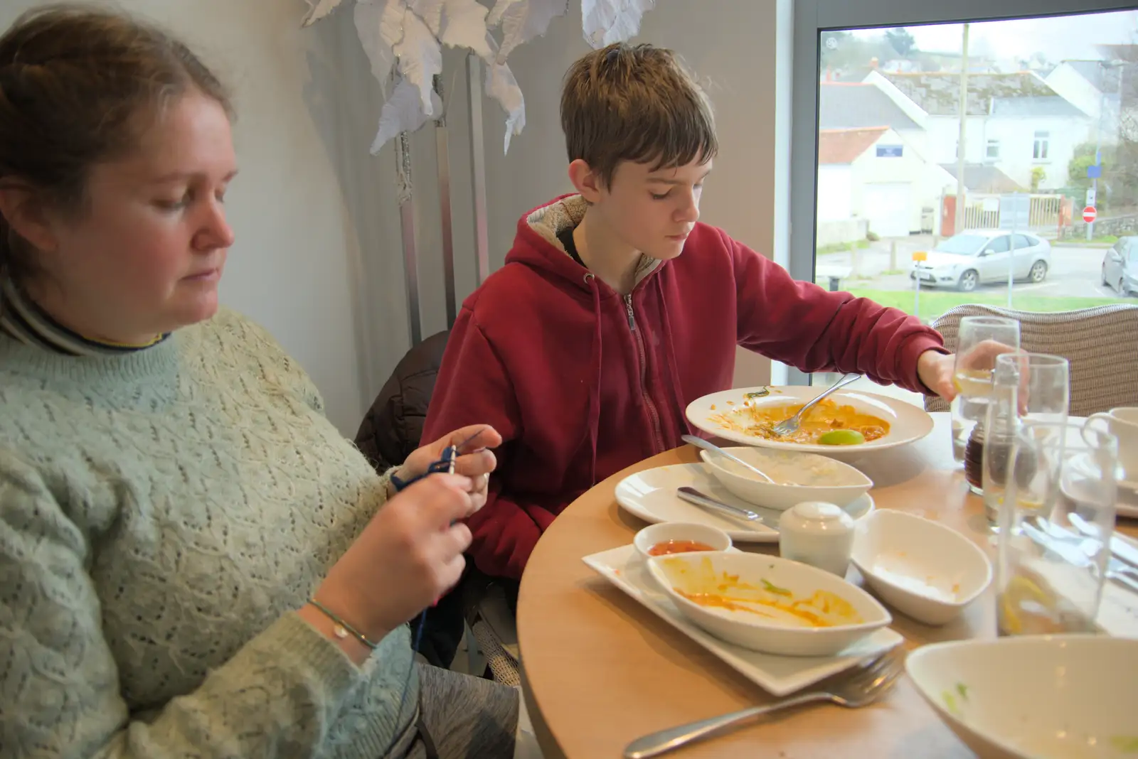 Isobel does a bit of crochet after lunch, from A Return to Chagford, Devon - 16th February 2025