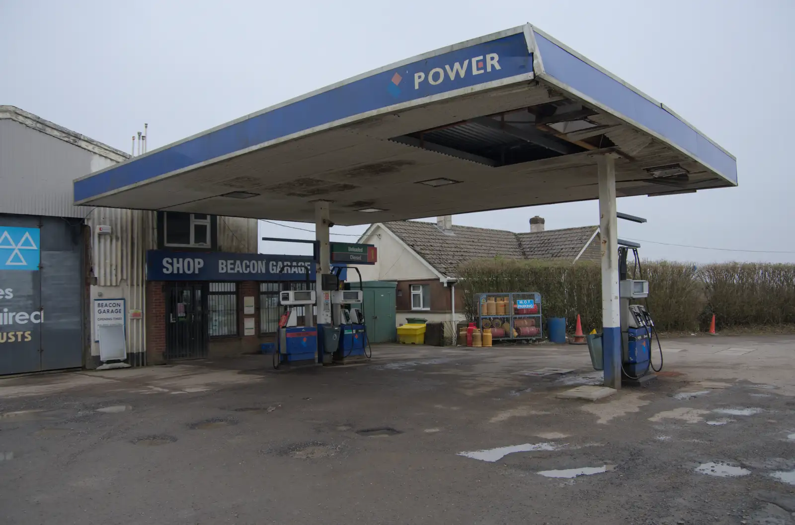 The possibly derelict Beacon Garage near Riddlecombe, from A Return to Chagford, Devon - 16th February 2025