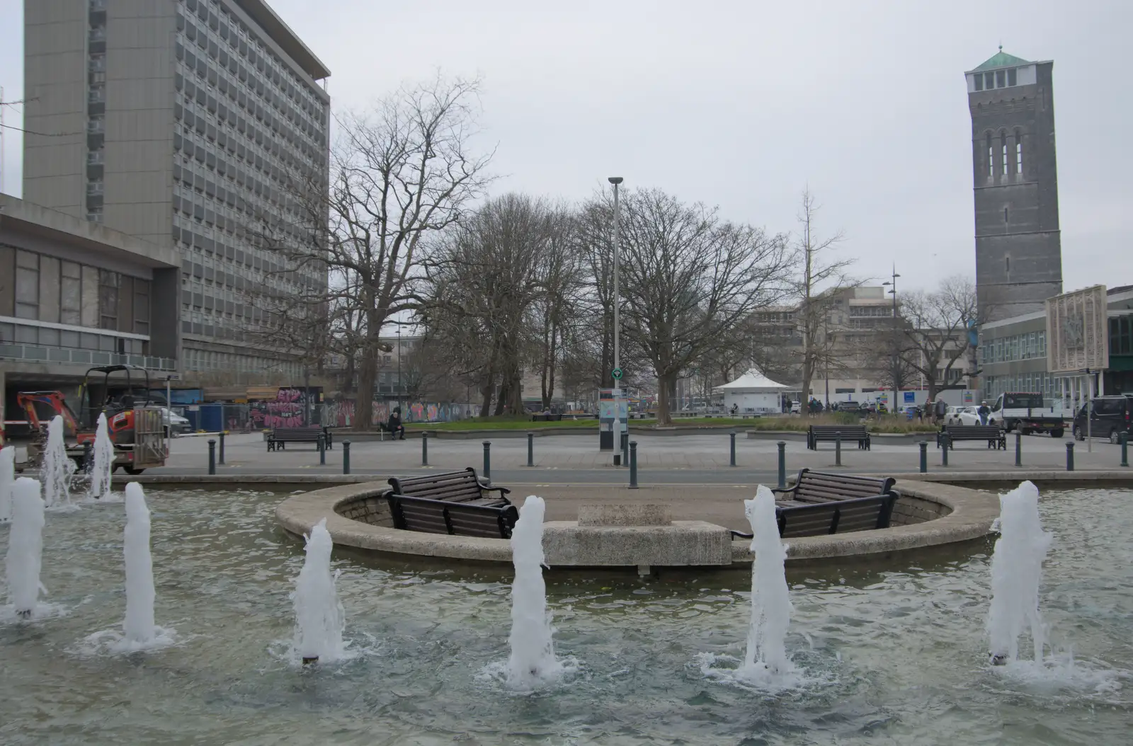 A fountain by Princess Street, from Uni: A Return to Plymouth Polytechnic, Devon - 17th Februry 2025