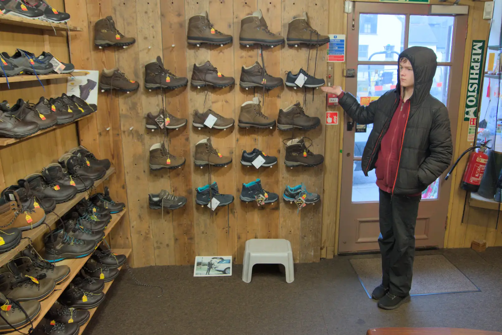 Harry looks at shoes in Bowden's, from Uni: A Return to Plymouth Polytechnic, Devon - 17th Februry 2025