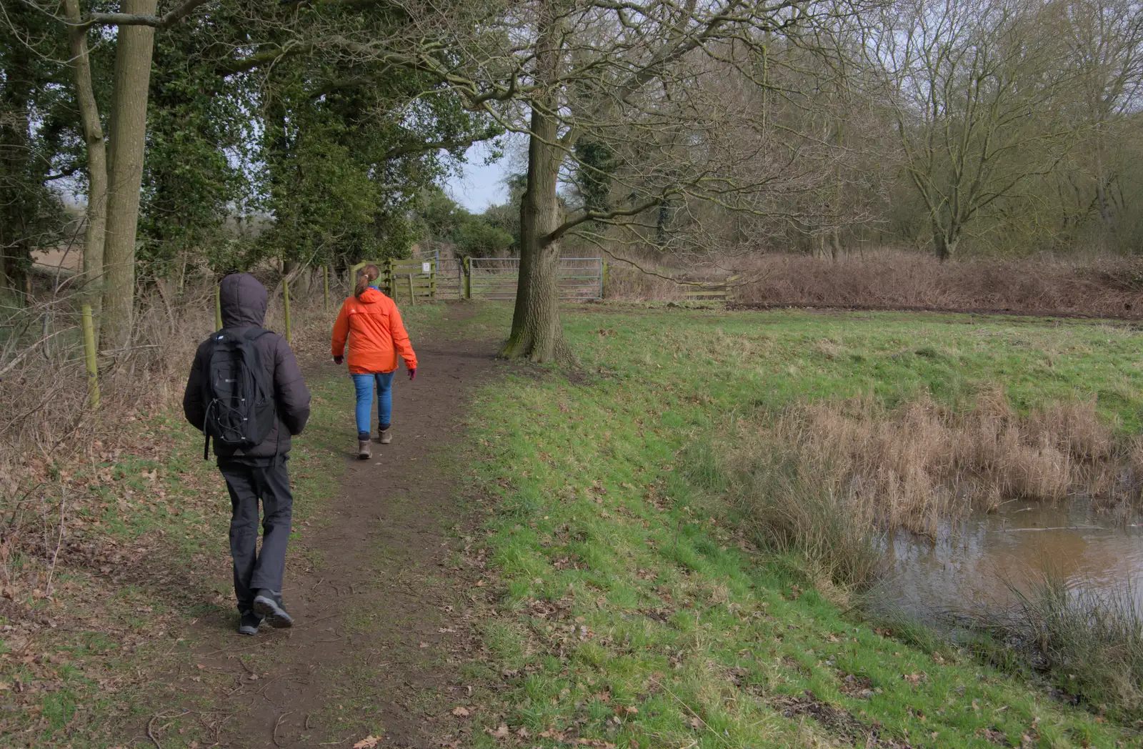 Harry and Isobel head off on the Fen Walk, from A Walk around Redgrave and Lopham Fen, Redgrave, Suffolk - 23rd February 2025