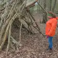 Isobel inspects a den in the woods, A Walk around Redgrave and Lopham Fen, Redgrave, Suffolk - 23rd February 2025